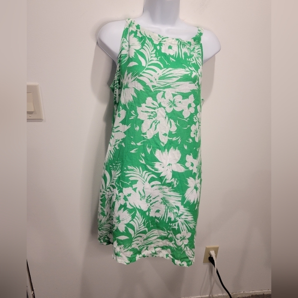 C&C California Size M Tropical Green Mini Linen Blend Dress Pockets